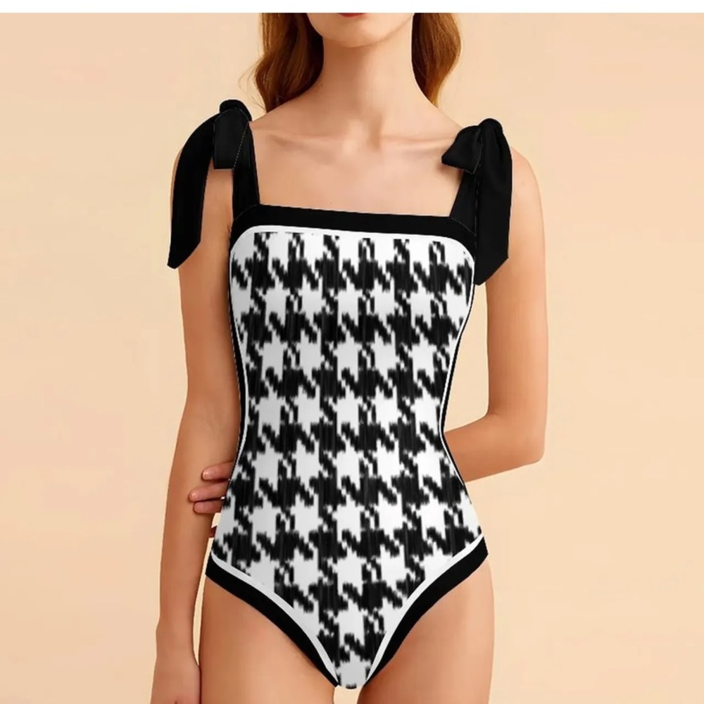 swimshy black and white houndstooth one-piece bathing suit- size XL; NWOT